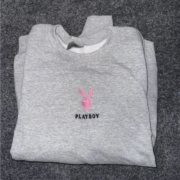 PLAYBOY Gray Sweatshirt with Pink Bunny Logo - Picture 1 of 2